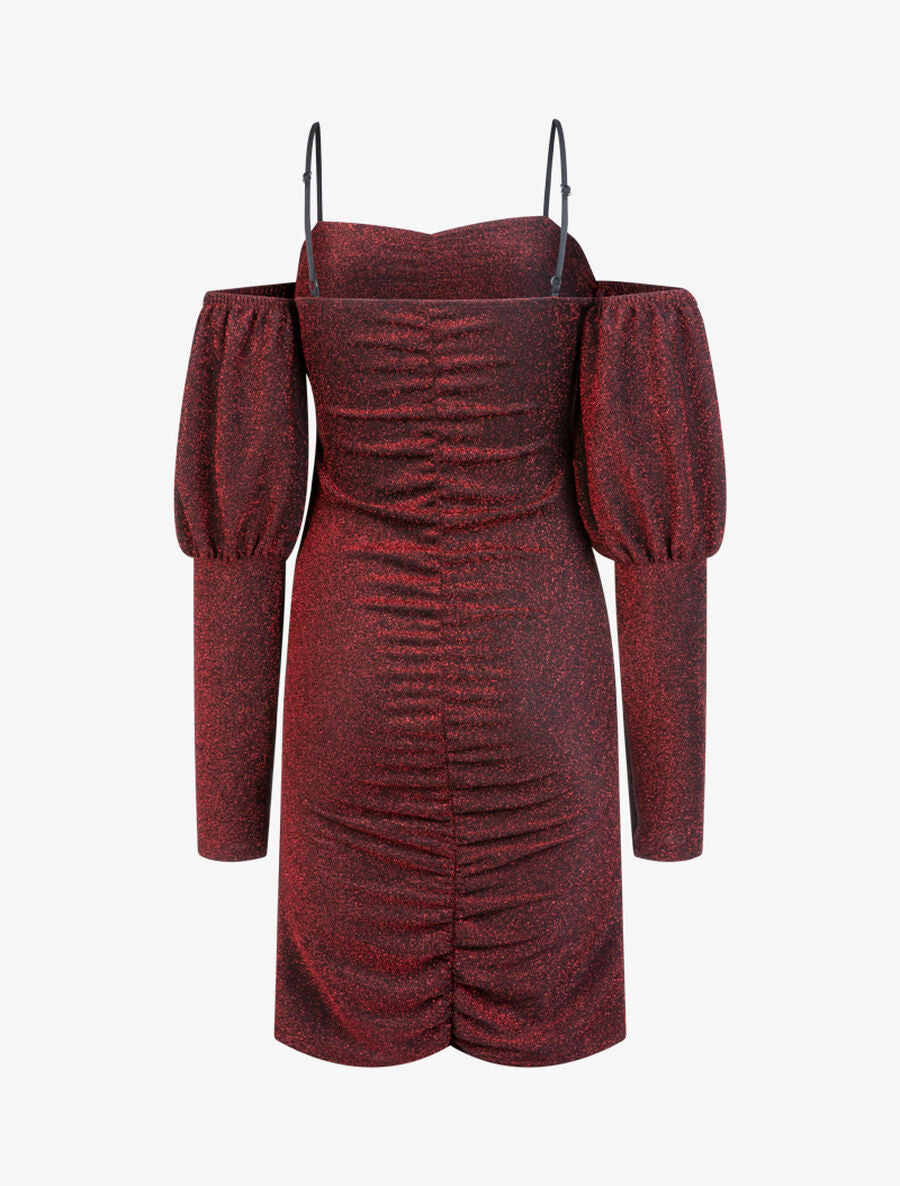 Robe pailletée à épaules nues - Rouge - 2