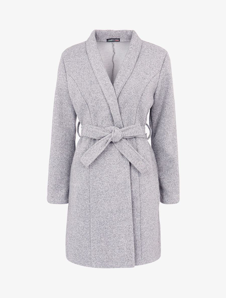 Manteau mi long à col cygne - Gris clair - 1