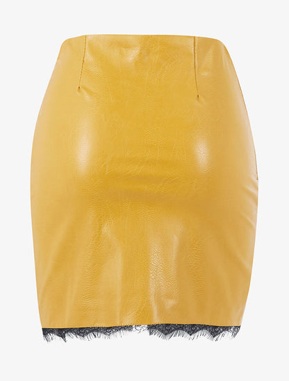 Jupe froncée en simili - Moutarde - 2