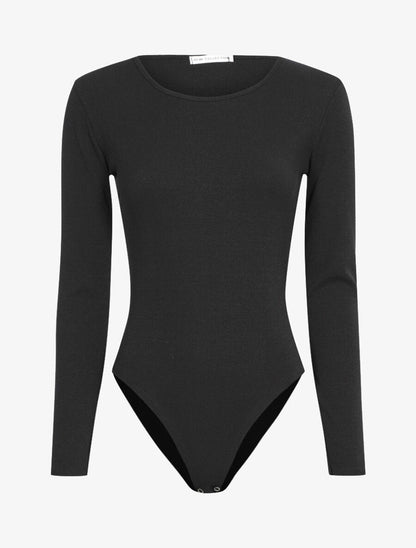 Body côtelé uni - Noir - 1