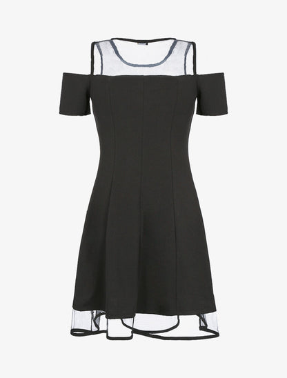 Robe à épaules dénudées et résille - Noir - 2