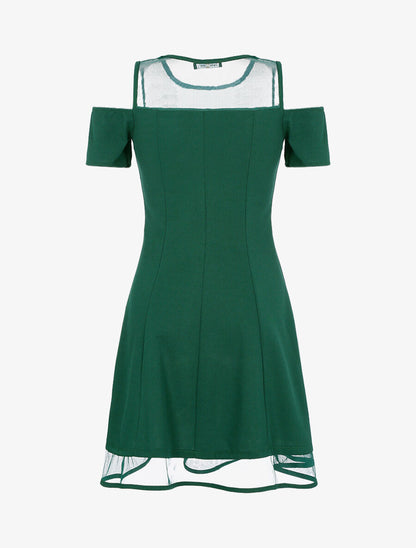 Robe à épaules dénudées et résille - Vert - 2