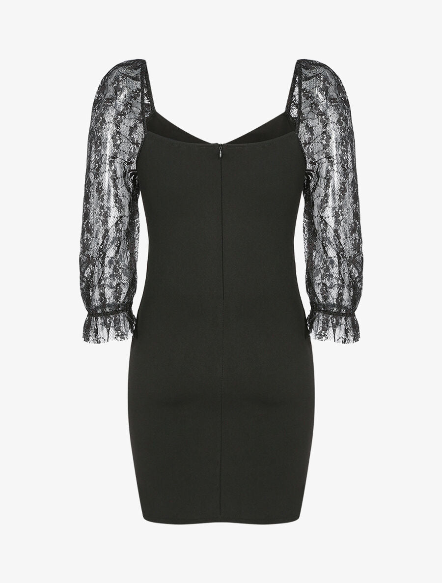 Robe en dentelle et sequins - Noir - 2