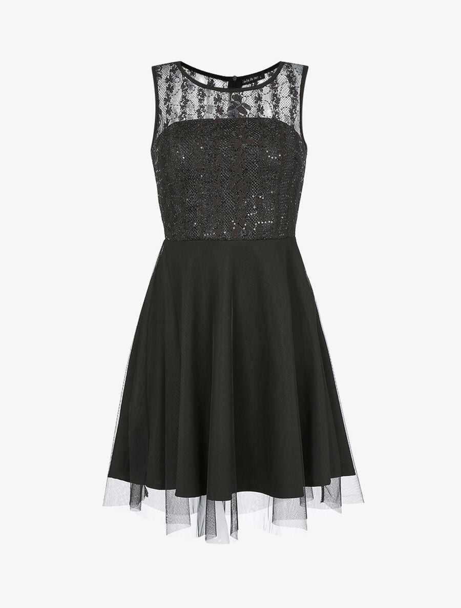 Robe sans manches en résille et sequins - Noir - 1