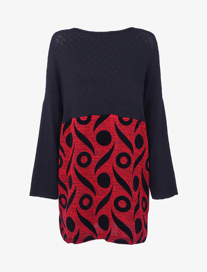 Pull style tunique à flocages stylisés - Noir/rouge - 2