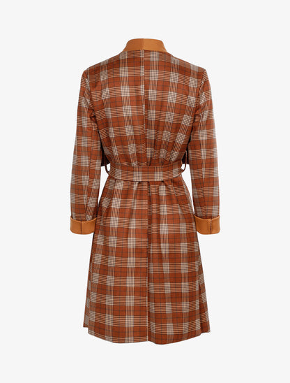 Veste longue oversize à imprimé tartan - Camel - 2