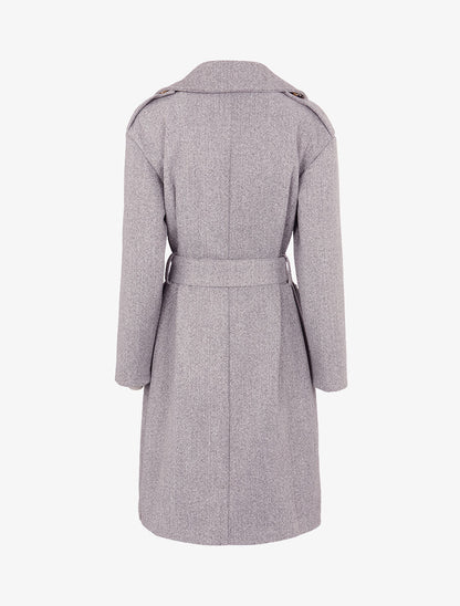 Manteau long à boutons contrastants - Gris clair - 2