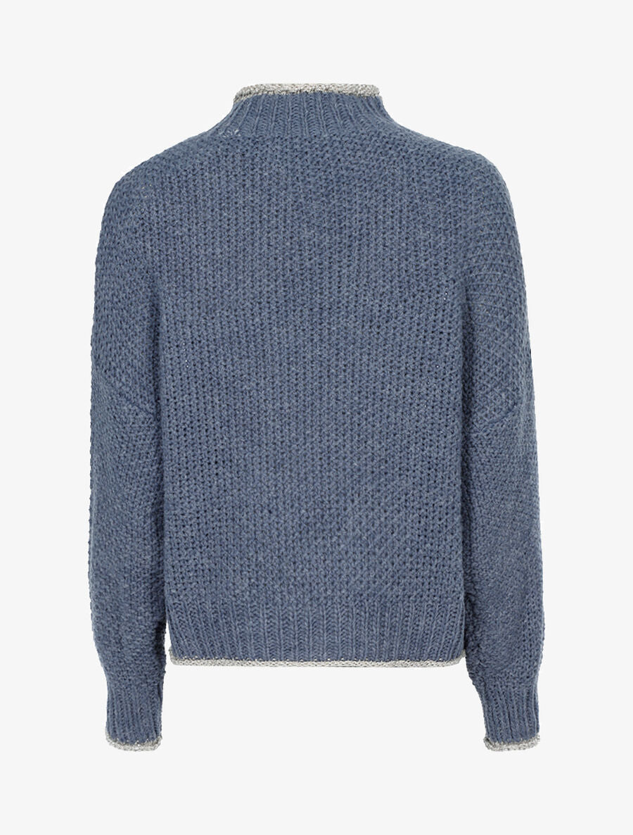 Pull effet tricot à bords irisés - Bleu charrette - 2