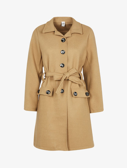 Manteau basique à dos boutonnière - Camel - 1