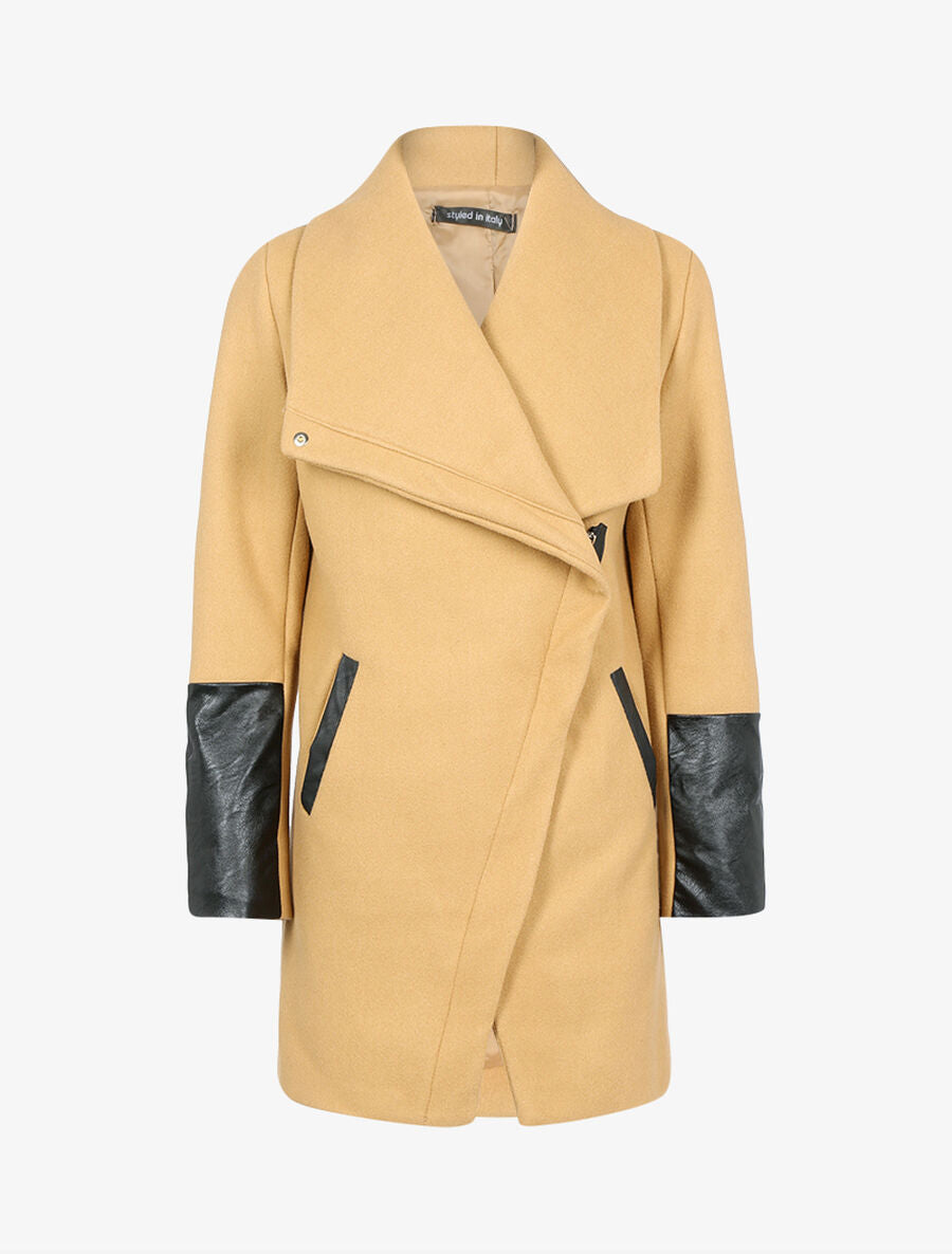 Manteau à détails simili - Camel - 1