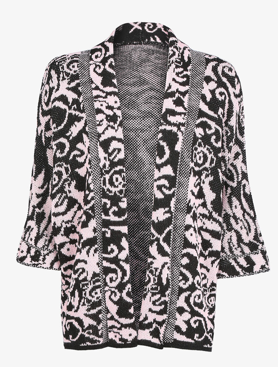Gilet ouvert à imprimé graphique - Rose - 1