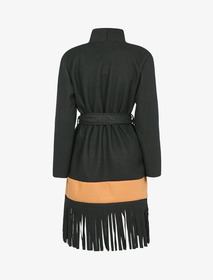 Veste légère ouverte à contraste et franges - Noir - 2