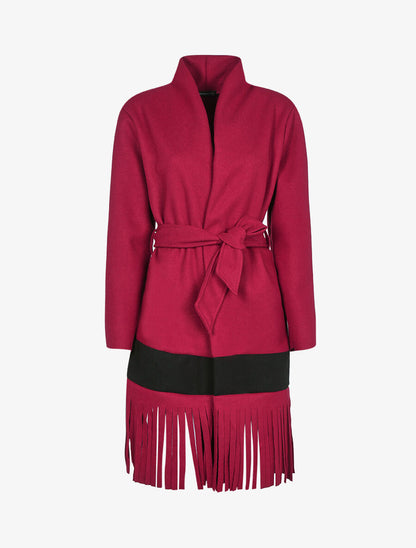 Veste légère ouverte à contraste et franges - Lie de vin - 1