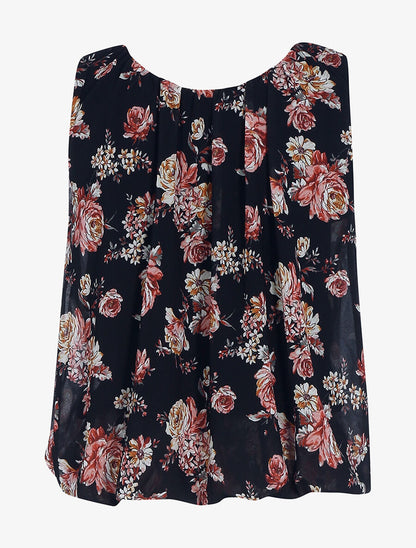 Top à imprimé pivoines - Noir - 2