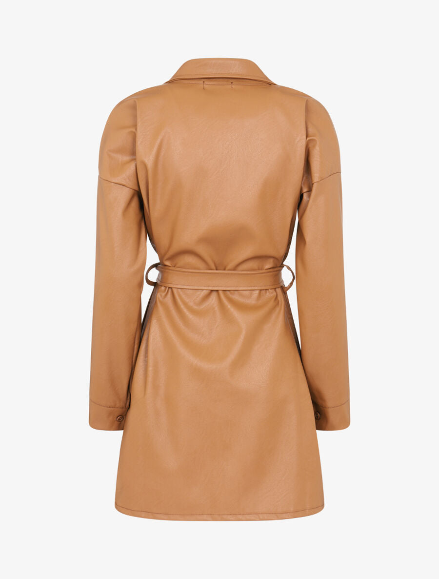 Chemise longue en simili à franges - Camel - 2