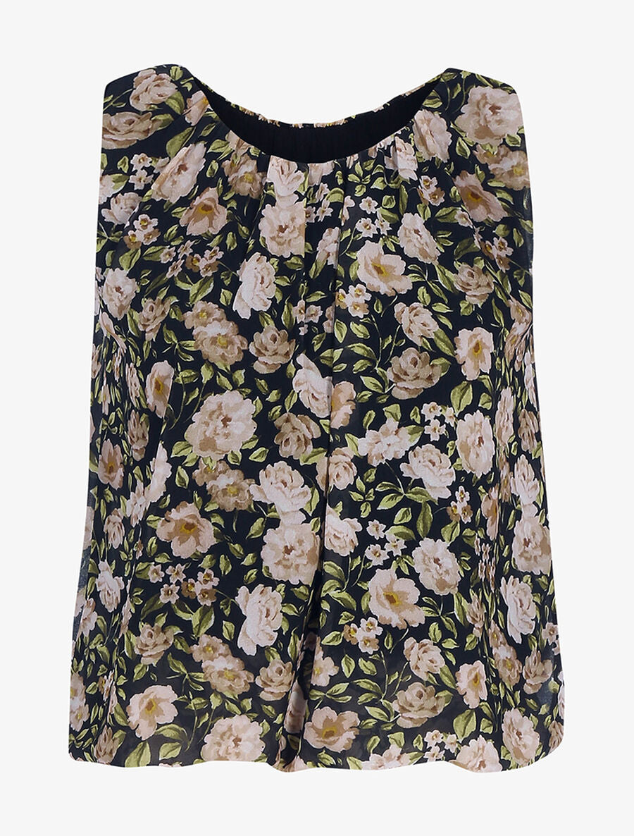 Top à imprimé fleurs et feuillages - Noir - 1