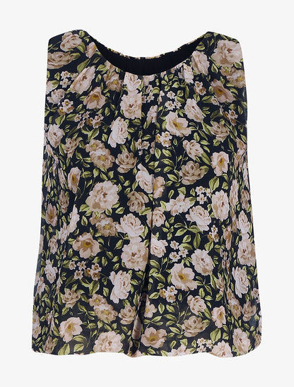 Top à imprimé fleurs et feuillages - Noir - 1