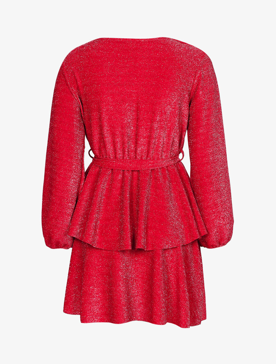 Robe pailletée à bas volanté - Rouge - 2