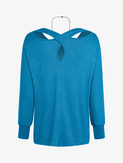 Pull dolman à dos croisé - Turquoise - 2