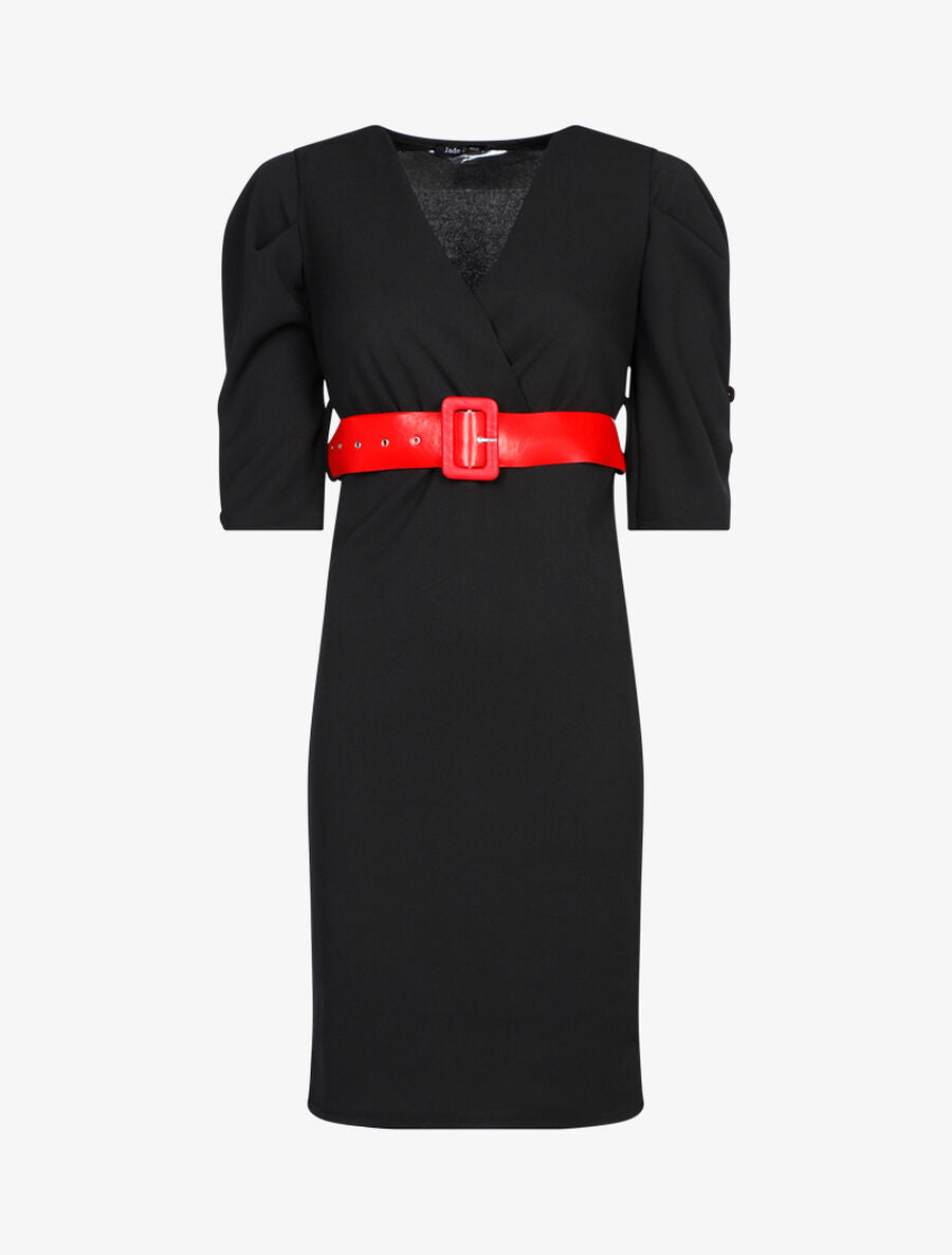 Robe à taille empire ceinturée - Noir - 1