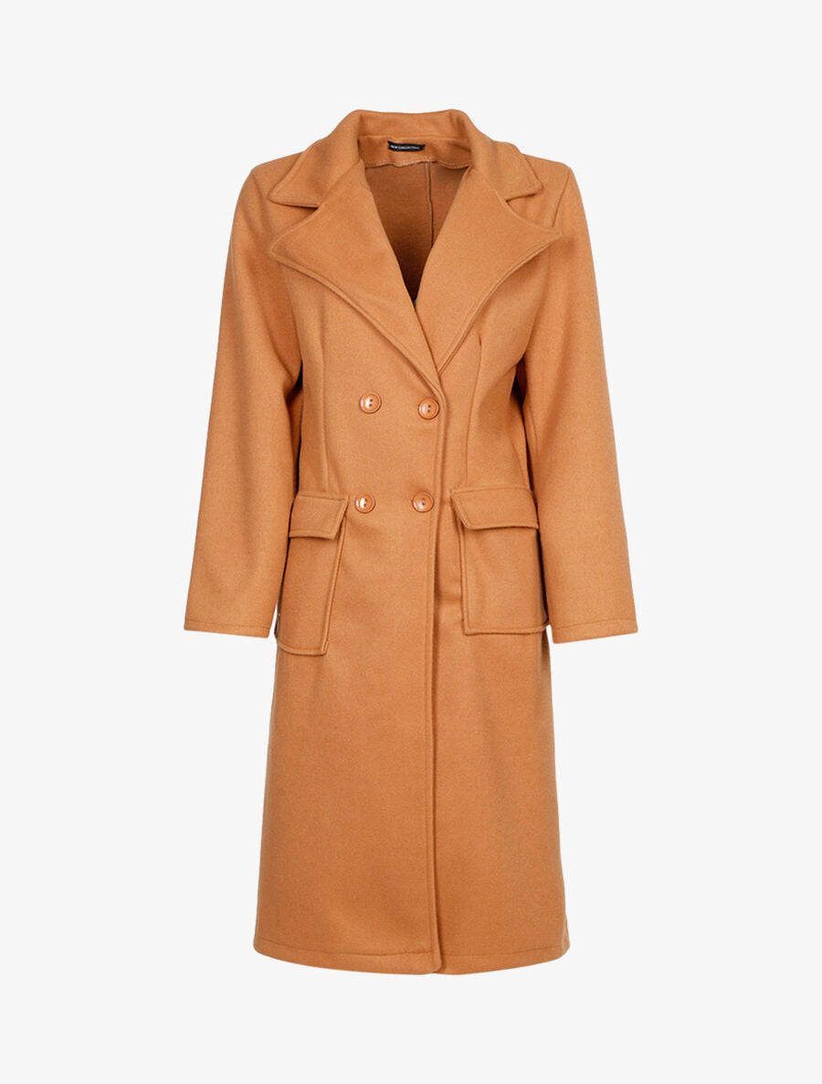 Manteau long en feutre à poches plaquées - Camel - 1