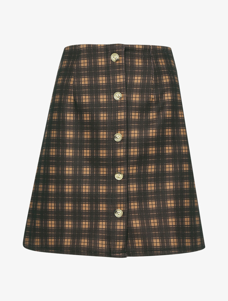 Jupe droite imprimé tartan - Marron - 1