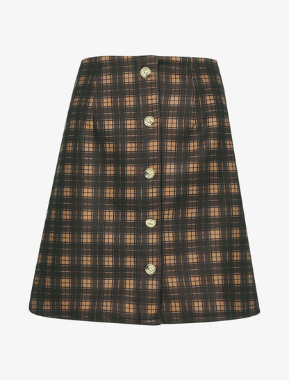Jupe droite imprimé tartan - Marron - 1