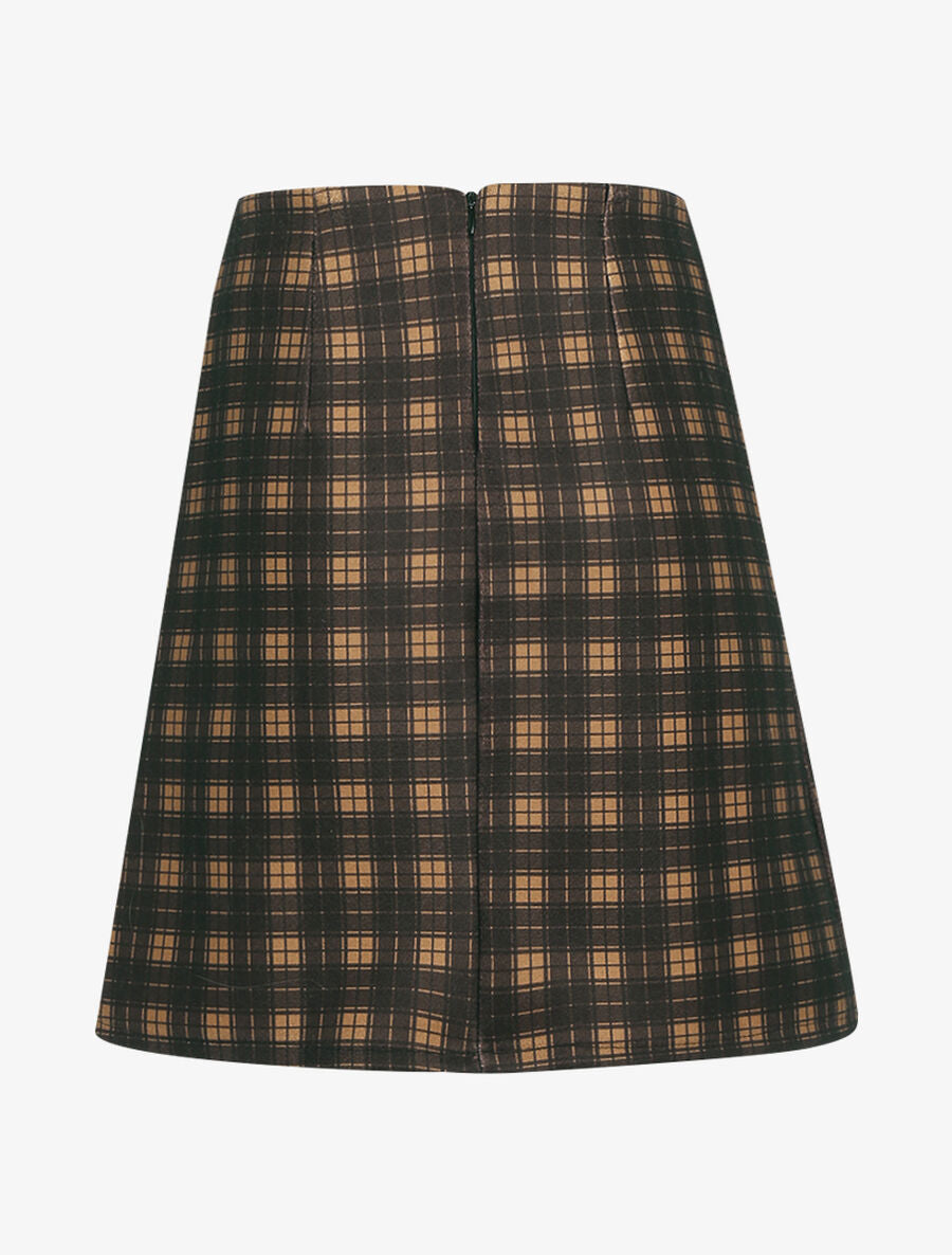 Jupe droite imprimé tartan - Marron - 2