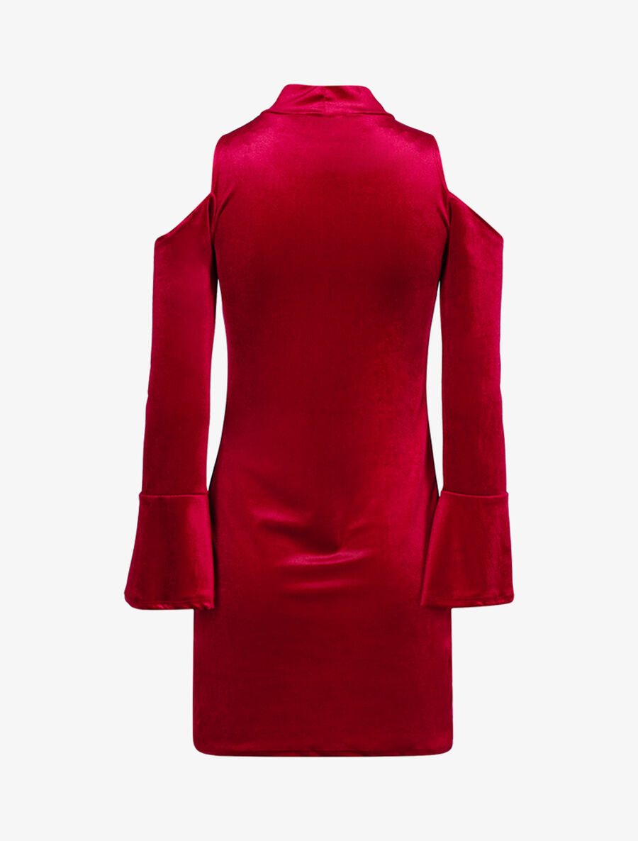 Robe en velours à épaules nues - Bordeaux - 2