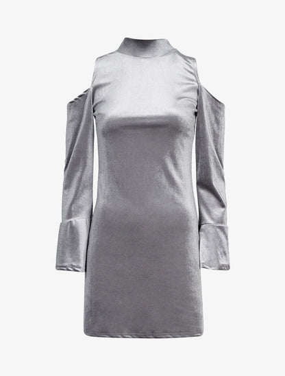 Robe en velours à épaules nues - Gris - 1