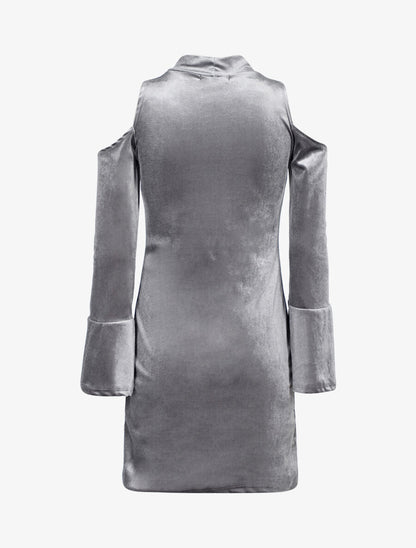 Robe en velours à épaules nues - Gris - 2