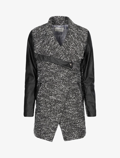 Manteau chiné à détails simili - Noir - 1
