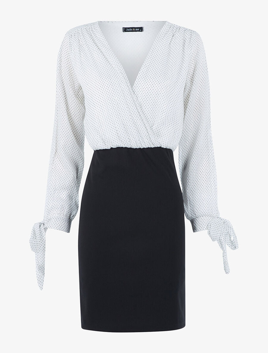 Robe buste tulle à pois - Blanc/noir - 1
