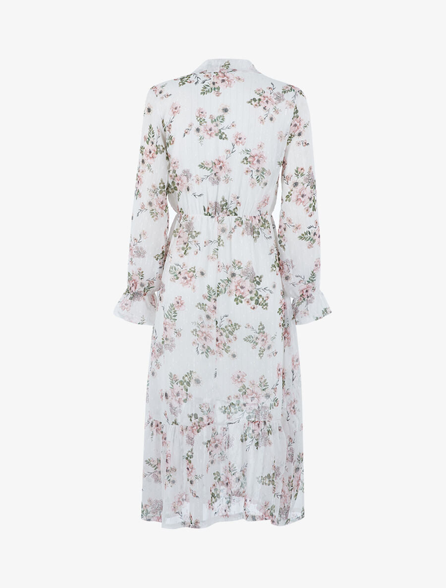 Robe longue fleurie en voile - Blanc - 2
