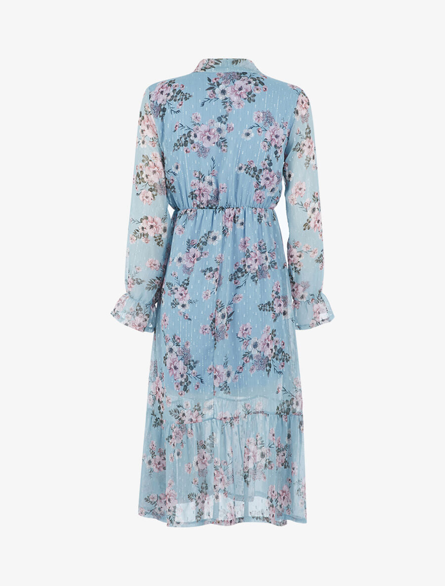 Robe longue fleurie en voile - Bleu ciel - 2
