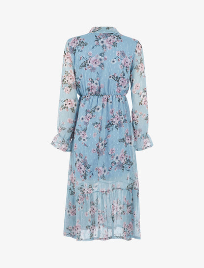 Robe longue fleurie en voile - Bleu ciel - 2