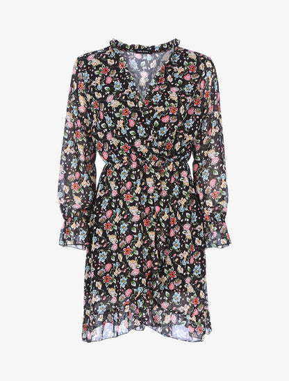 Robe portefeuille à imprimé printanier - Noir - 1
