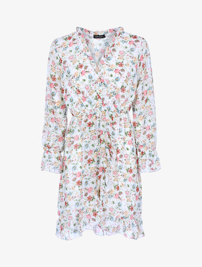 Robe portefeuille à imprimé printanier - Écru - 1
