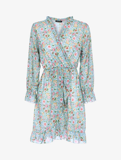 Robe portefeuille à imprimé printanier - Vert - 1