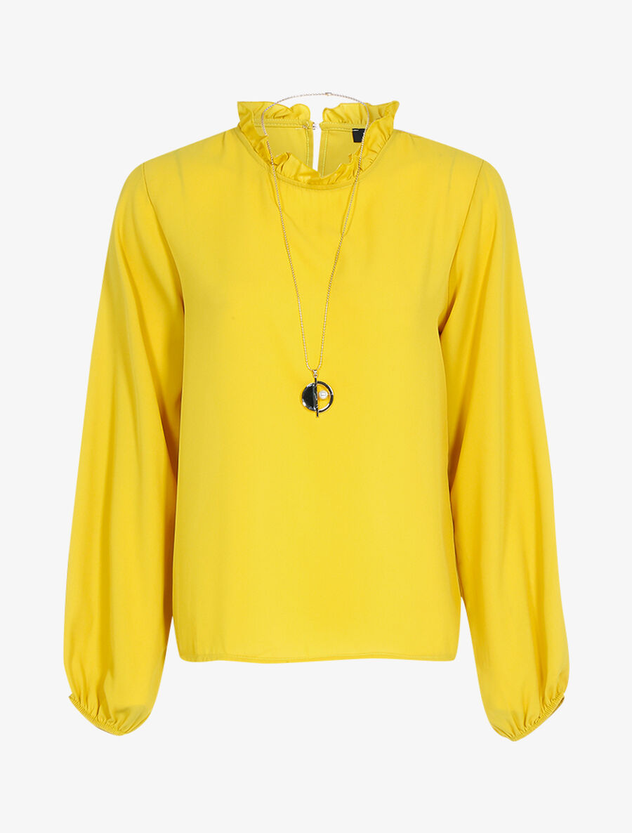 Blouse transparente à encolure volantée - Jaune - 1