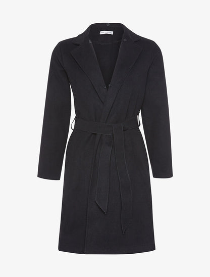 Manteau ceinturé col fourrure - Noir - 3