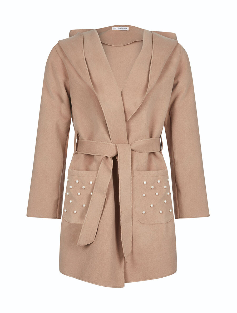 Manteau poches perlées - Beige - 1