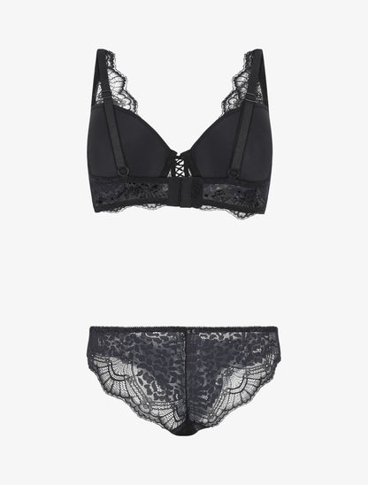 Ensemble push up en dentelle à détail noeud - Noir - 2
