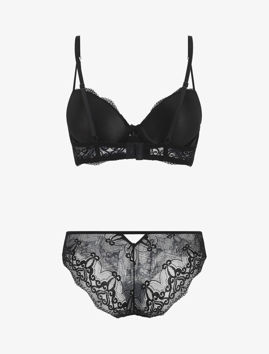 Ensemble push up en dentelle fantaisie - Noir - 2