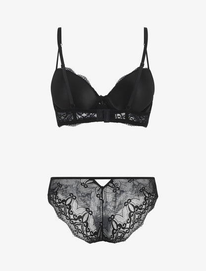 Ensemble push up en dentelle fantaisie - Noir - 2