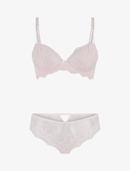Ensemble push up en dentelle fantaisie - Rose - 2