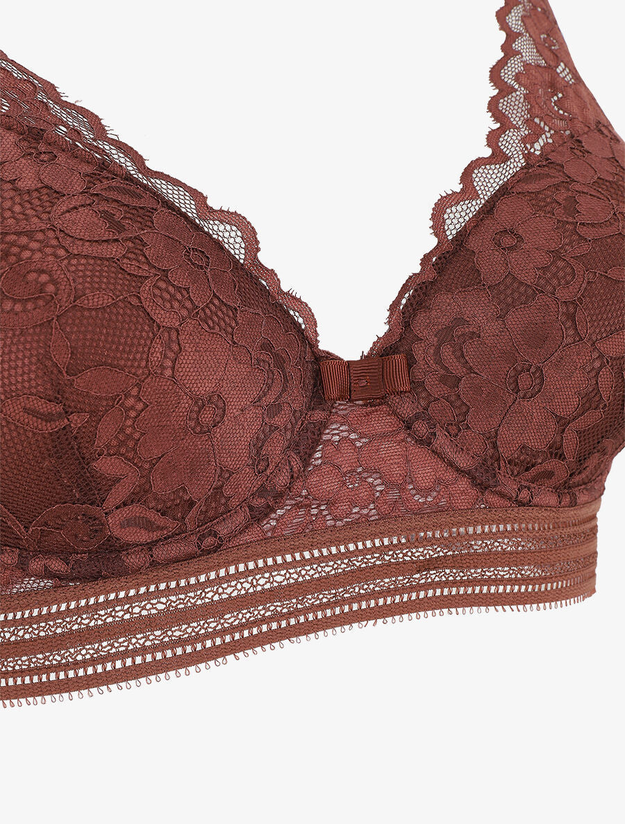 Ensemble emboitant en dentelle motif floral - Marron - 4