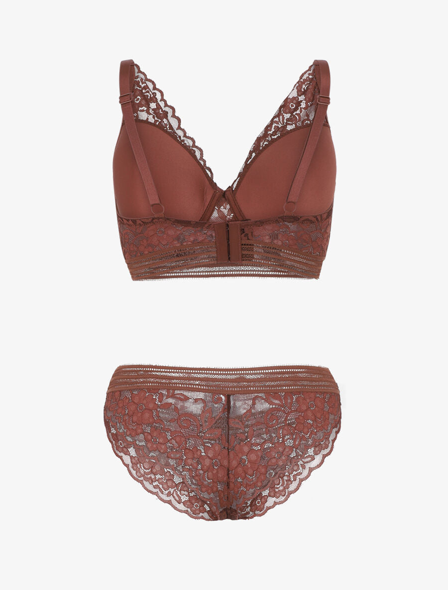 Ensemble push up uni en dentelle - Marron - 2