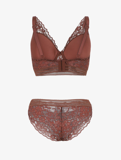 Ensemble push up uni en dentelle - Marron - 2