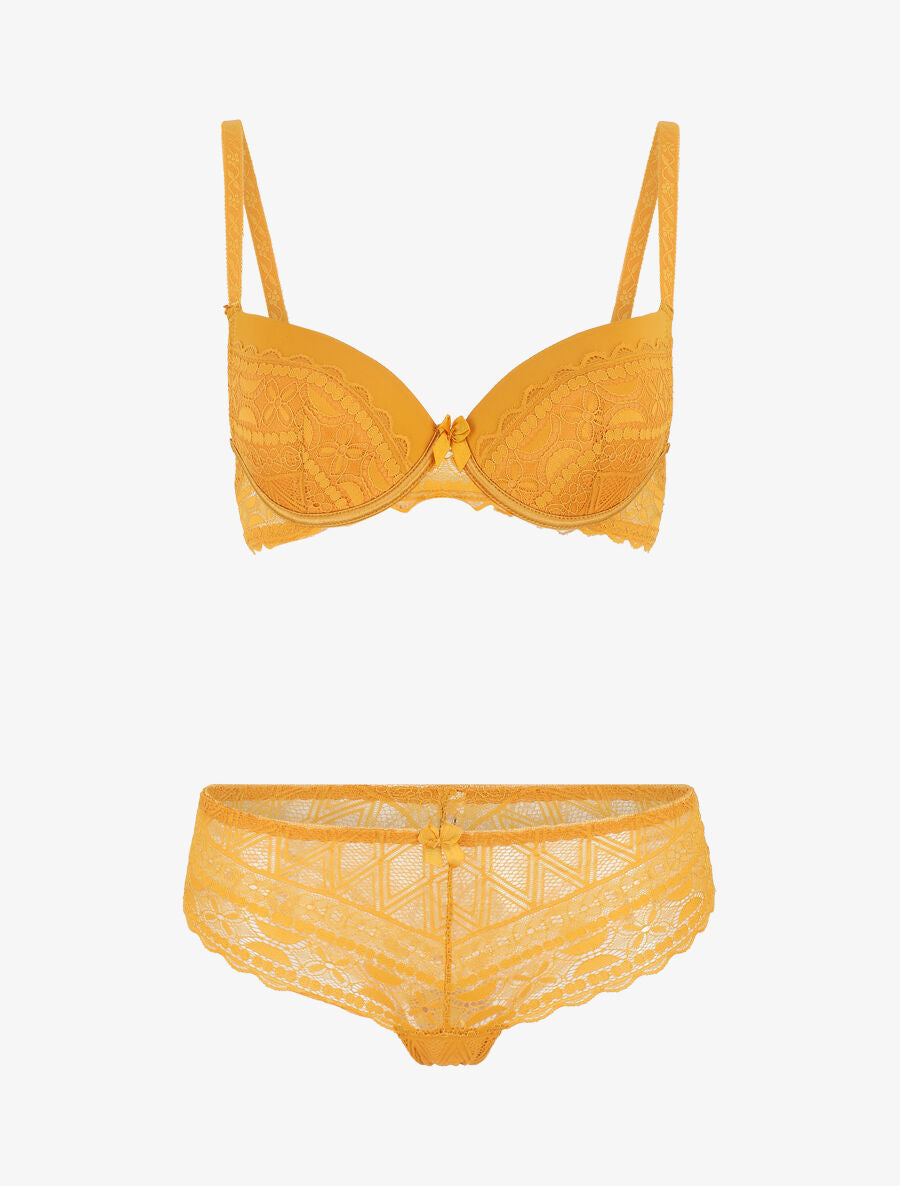 Ensemble lingerie à dentelle - Moutarde - 4